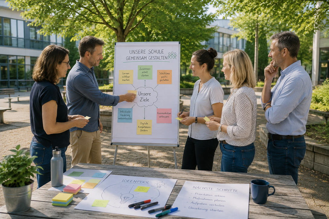 Lehrpersonen diskutieren im Team über Unterrichtsideen