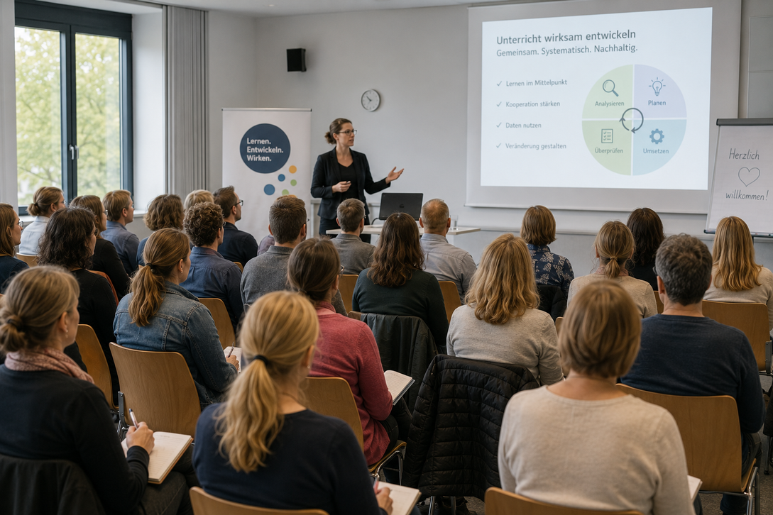 Gruppe von Lehrpersonen nimmt an einem Workshop in der Schule teil